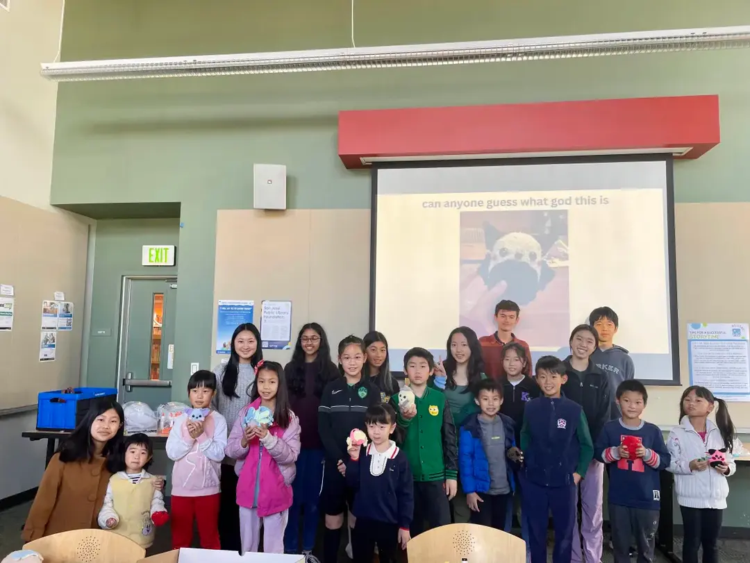 Leading a Classics for Kids session at the library with young students